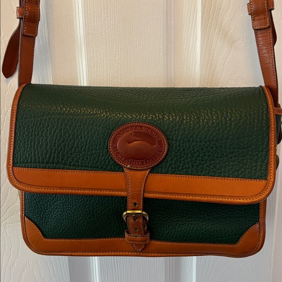 Dooney & Bourke Handbags - Dooney & Bourke VINTAGE AWL Surrey Green & Tan Leather Crossbody MADE IN USA EUC